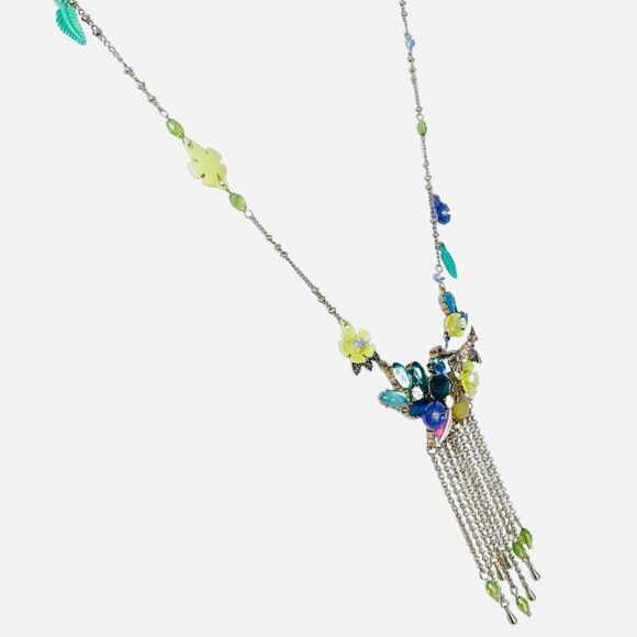Betsey Johnson Hummingbird Flower Statement Necklace 29"  Tassel Spring Ahead - Picture 10 of 14